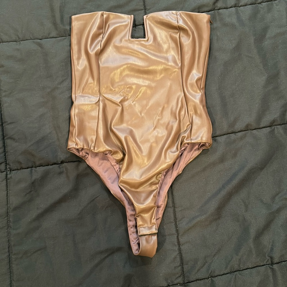 Brown leather bodysuit